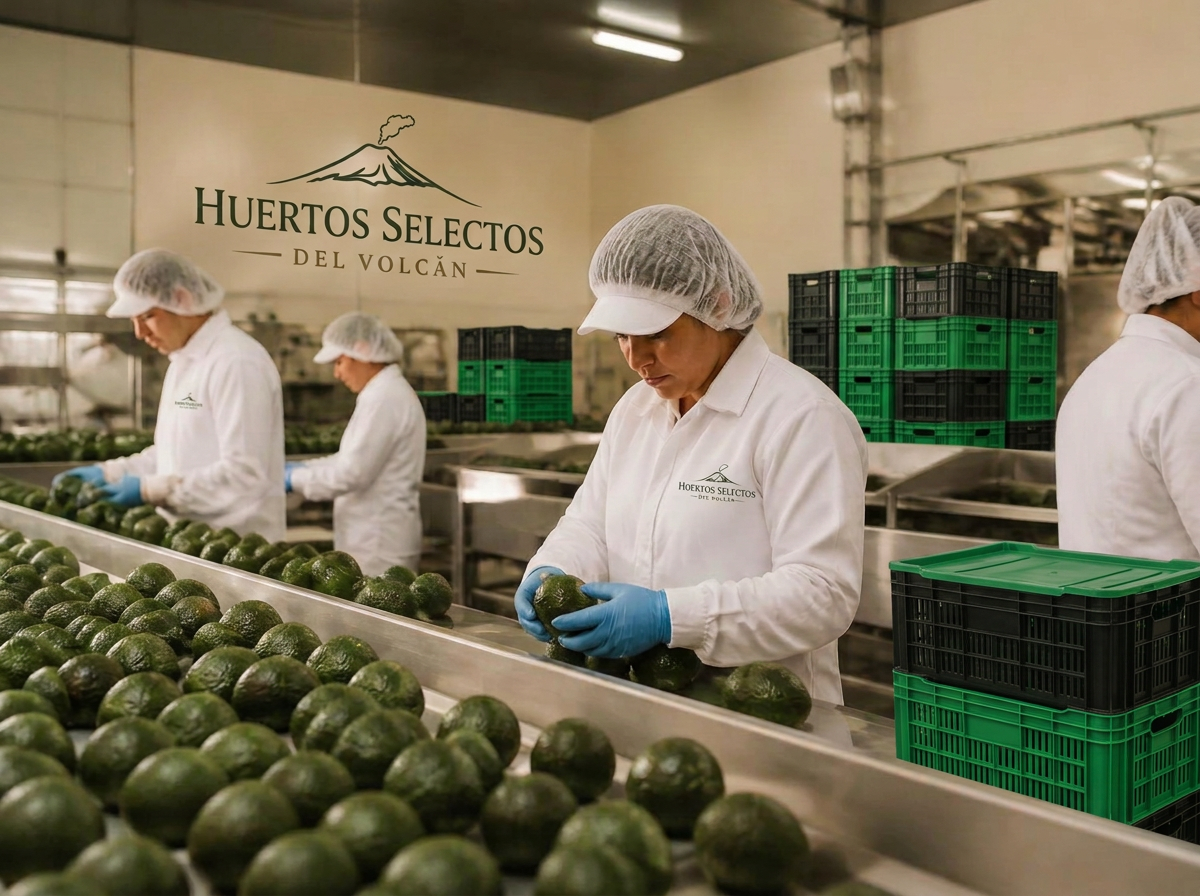 Personal seleccionando aguacates en una planta de empaque